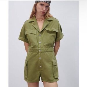 Zara Cargo Green Romper